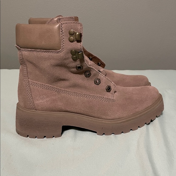 Timberland Shoes Women’s Carnaby Beige 8 Suede Hiking Boots Ankle Lace Up Combat - Picture 5 of 7